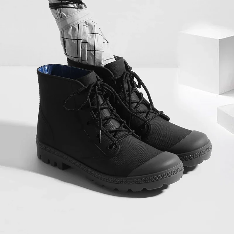 Fishing Boots - Zimowe męskie kalosze sznurowane kostki bawełniane