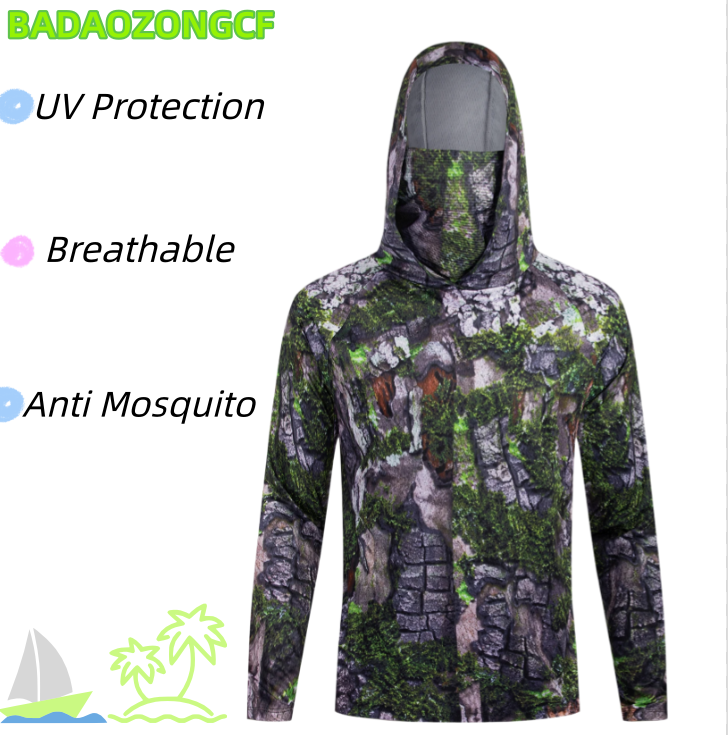 Fishing Shirt Uv Protection - Męskie koszulki wędkarskie z kapturem, chroniące